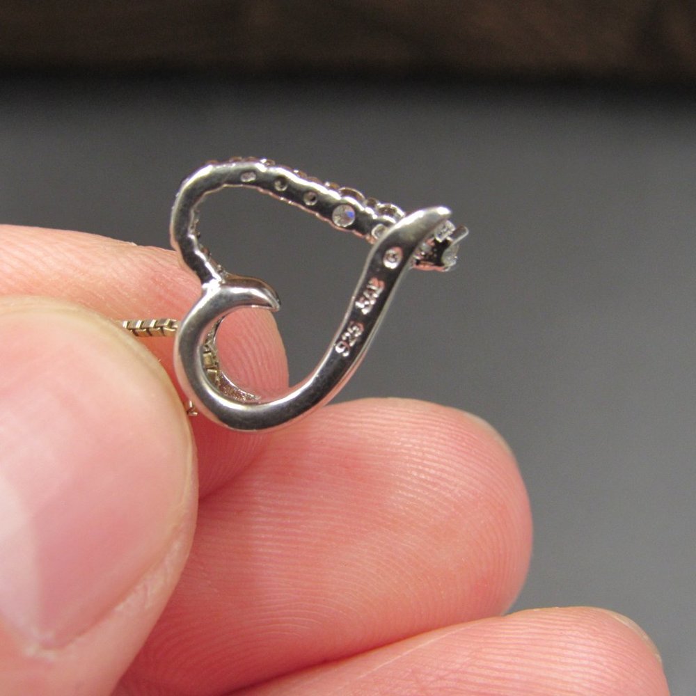 18" Sterling Cubic Zirconia Heart Love Necklace - Picture 3 of 6
